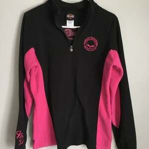 Harley-Davidson Pink & Black Fleece Quarter-Zip Pullover Sweatshirt Women's Size